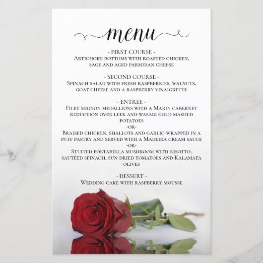 Élégant menu Mariage budget Rose rouge (Devant)