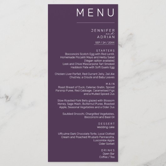 Élégant menu Mariage classique (Dos)