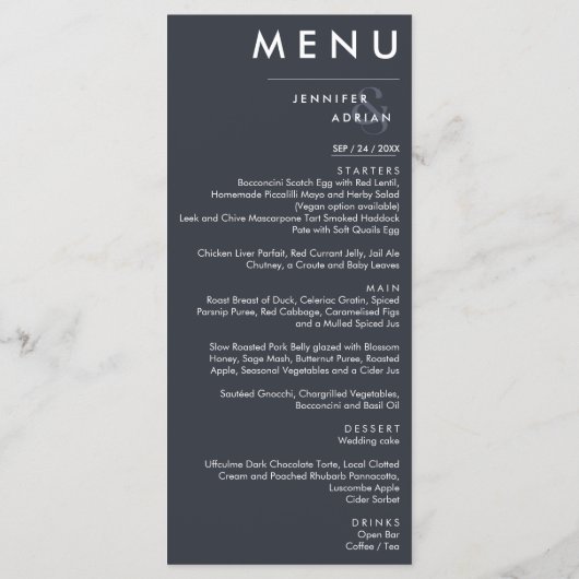 Élégant menu Mariage classique (Dos)