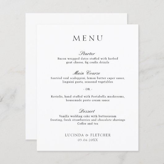 Élégant menu Mariage classique (Devant / Derrière)