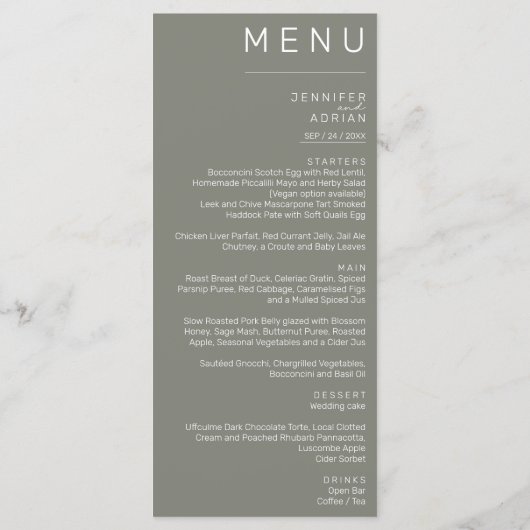 Élégant menu Mariage classique (Dos)