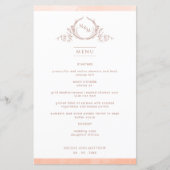 Élégant menu Mariage d'aquarelle de pêche monogram (Devant)