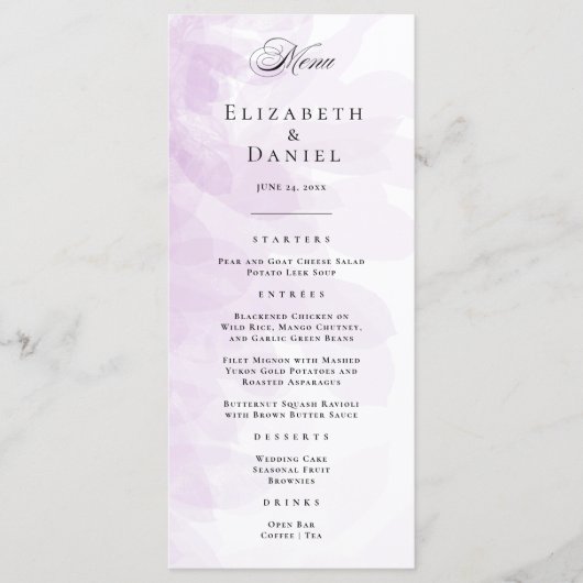 Élégant menu Mariage d'aquarelle violet (Devant)