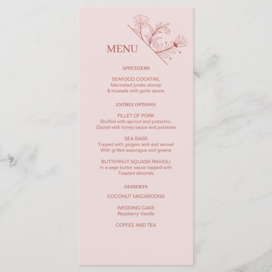 Élégant menu Mariage de Boho Floral (Devant)