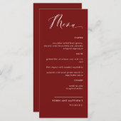 Élégant menu Mariage de calligraphie rouge Bourgog (Devant / Derrière)