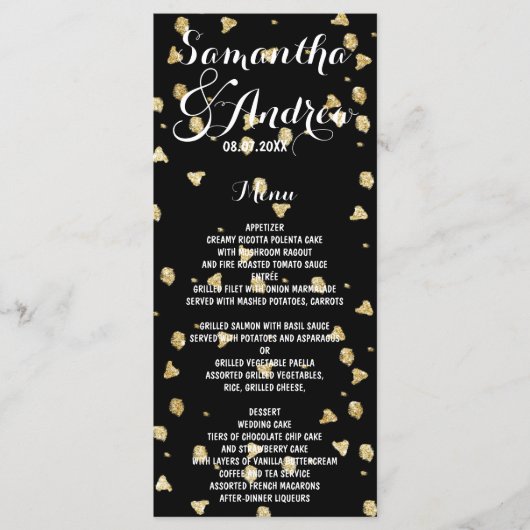 Elégant menu mariage de confettis faux or (Devant)