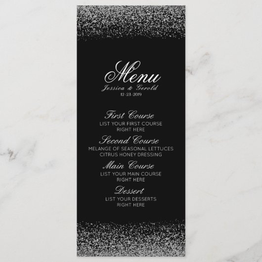 Élégant menu Mariage de diamants noir et blanc (Devant)