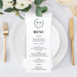 Élégant menu Mariage de monogramme de couronne<br><div class="desc">Ce design classique et élégant présente une couronne botanique frappante avec monogramme et des polices épurées minimales. Modifiez facilement les couleurs de police et l'écusson en cliquant sur le bouton Modifier l'outil de conception. Voir la collection entière pour plus d'articles correspondants !</div>