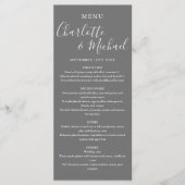 Élégant menu Mariage de script de signature gris (Devant)