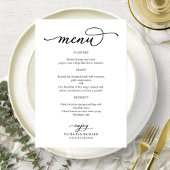 Élégant menu Mariage de script noir et blanc