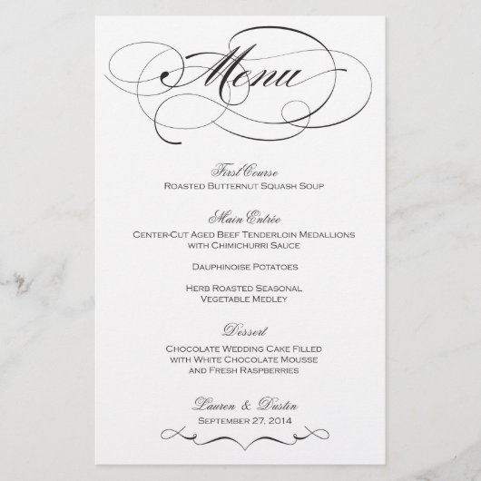 Élégant menu Mariage de script - Personnalisé (Devant)