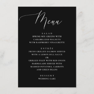 Élégant menu mariage de script simple en noir et b