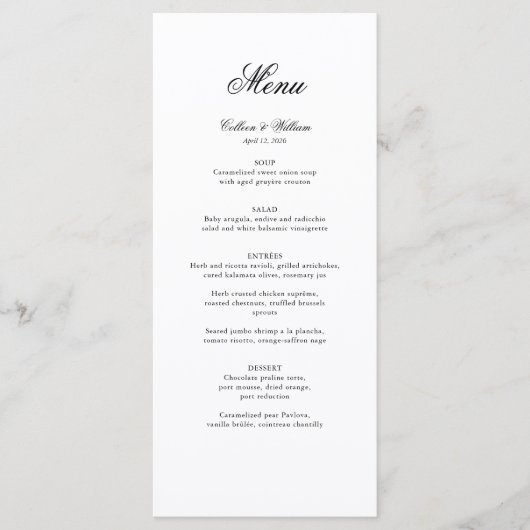 Élégant menu Mariage de script traditionnel simple (Devant)