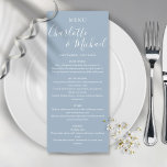 Élégant menu Mariage de signature bleu Dusty<br><div class="desc">Elégante carte de menu mariage couleur bleu foncé avec des noms de style signature,  cette carte de menu moderne peut être personnalisée avec vos informations en lettrage blanc chic. Conçu par Thisisnotme©</div>