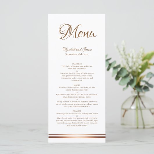 Élégant menu Mariage d'impression or simple (Debout devant)