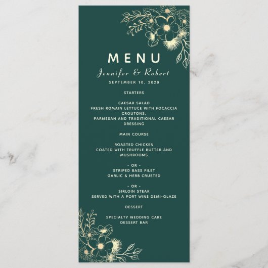 Élégant menu Mariage Emerald Green (Devant)