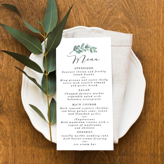 Élégant menu Mariage Eucalyptus