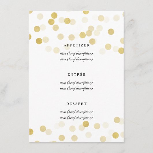 Elégant Menu Mariage Faux Gold Foil Parties scinti (Devant)