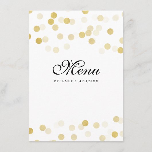 Elégant Menu Mariage Faux Gold Foil Parties scinti (Dos)