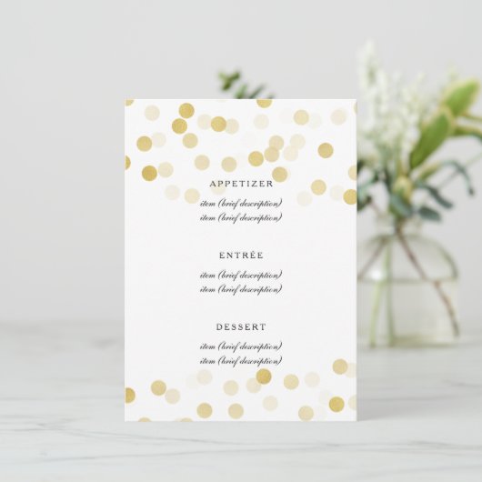 Elégant Menu Mariage Faux Gold Foil Parties scinti (Debout devant)