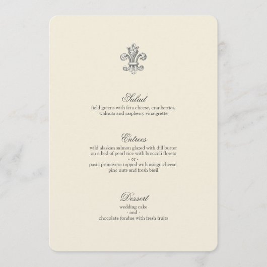 Élégant menu Mariage Fleur de Lis (Devant)