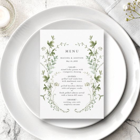 Élégant menu Mariage Fleur sauvage aquarelle