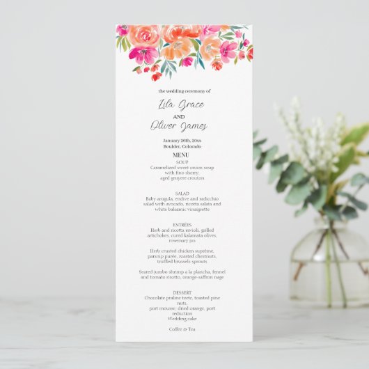Élégant menu Mariage Fleur sauvage Invitation (Debout devant)