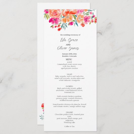 Élégant menu Mariage Fleur sauvage Invitation (Devant / Derrière)