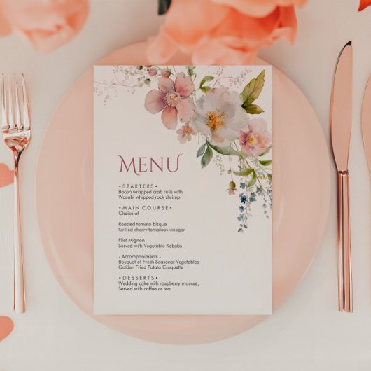 Élégant menu Mariage Fleur sauvage rustique