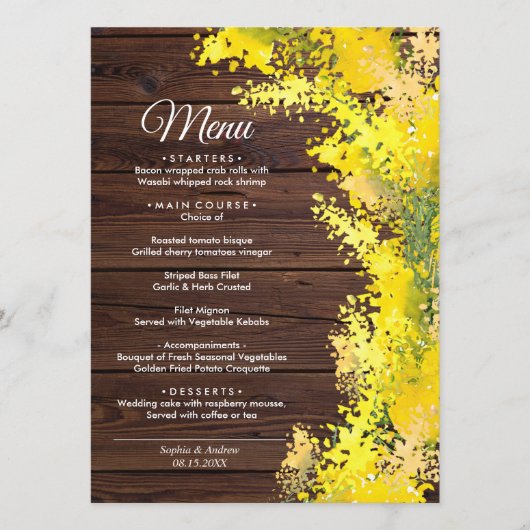 Elégant menu Mariage Fleurs Mimosa (Devant)