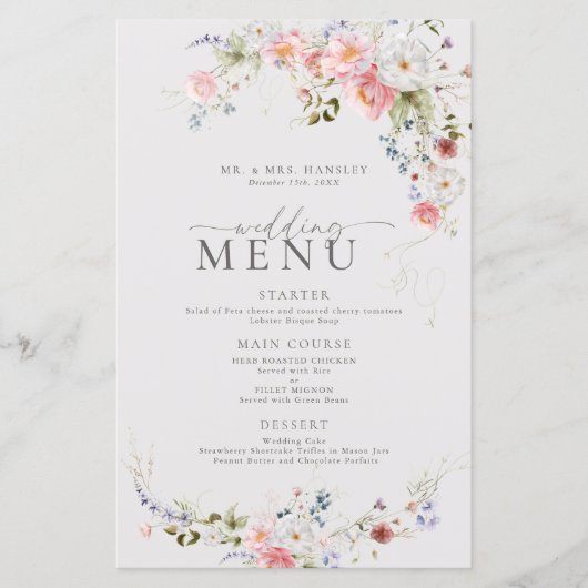 Élégant menu Mariage Floral (Devant)