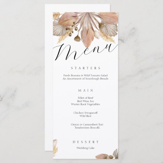 Elégant menu Mariage Floral Automne (Devant / Derrière)