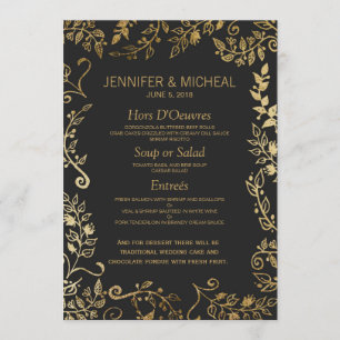 Élégant menu Mariage Floral Black and Yellow Gold