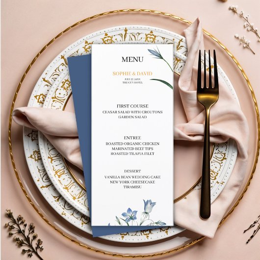 Elégant menu Mariage Floral Blue