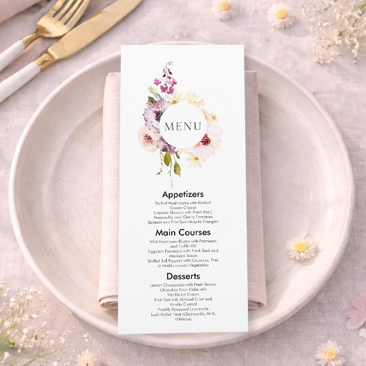 Elégant menu Mariage Floral Invitation