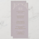 Élégant menu mariage floral lilas rustique (Devant / Derrière)