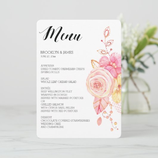 Elégant menu Mariage Floral Perles dentelle (Debout devant)