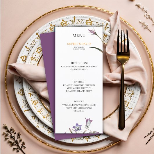 Élégant menu Mariage Floral Purple