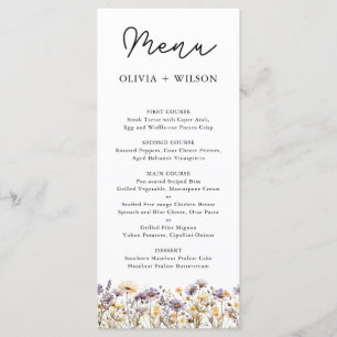 Élégant menu Mariage Floral Purple Lumière