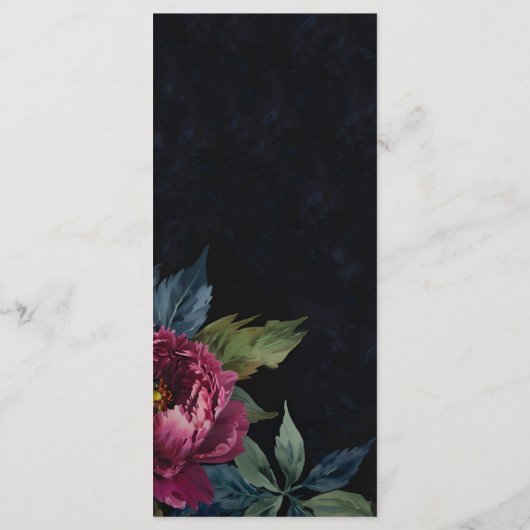 Élégant menu Mariage floral rose foncé (Dos)