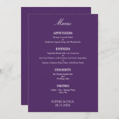 Élégant menu Mariage foncé violet élégant (Devant / Derrière)