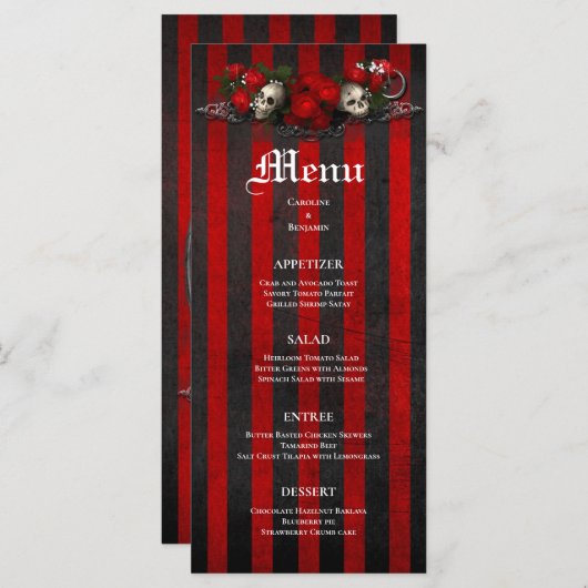 Élégant menu Mariage Halloween (Devant / Derrière)