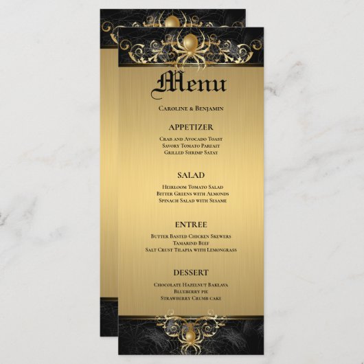 Élégant menu Mariage Halloween (Devant / Derrière)