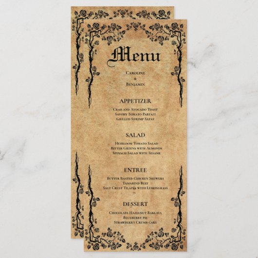 Élégant menu Mariage Halloween (Devant / Derrière)