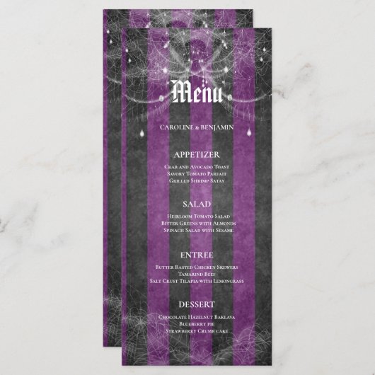 Élégant menu Mariage Halloween (Devant / Derrière)