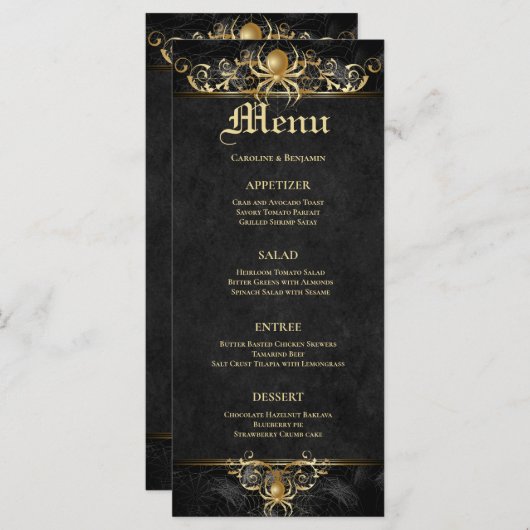 Élégant menu Mariage Halloween (Devant / Derrière)
