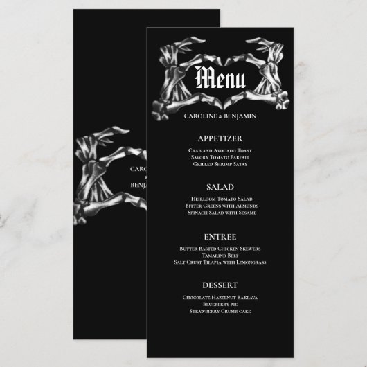 Élégant menu Mariage Halloween (Devant / Derrière)