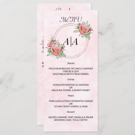 Élégant MENU MARIAGE. Menu (Devant / Derrière)