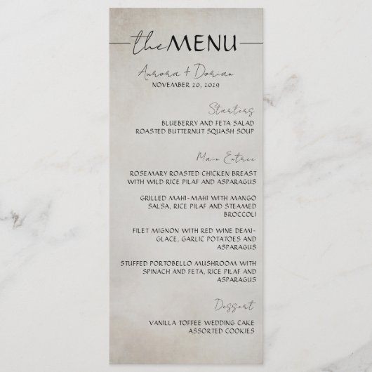 Élégant menu Mariage minimal de typographie (Devant)