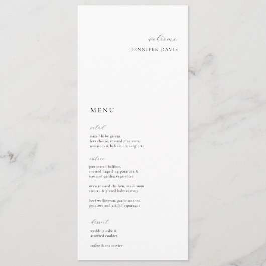 Élégant menu Mariage minimaliste (Devant)